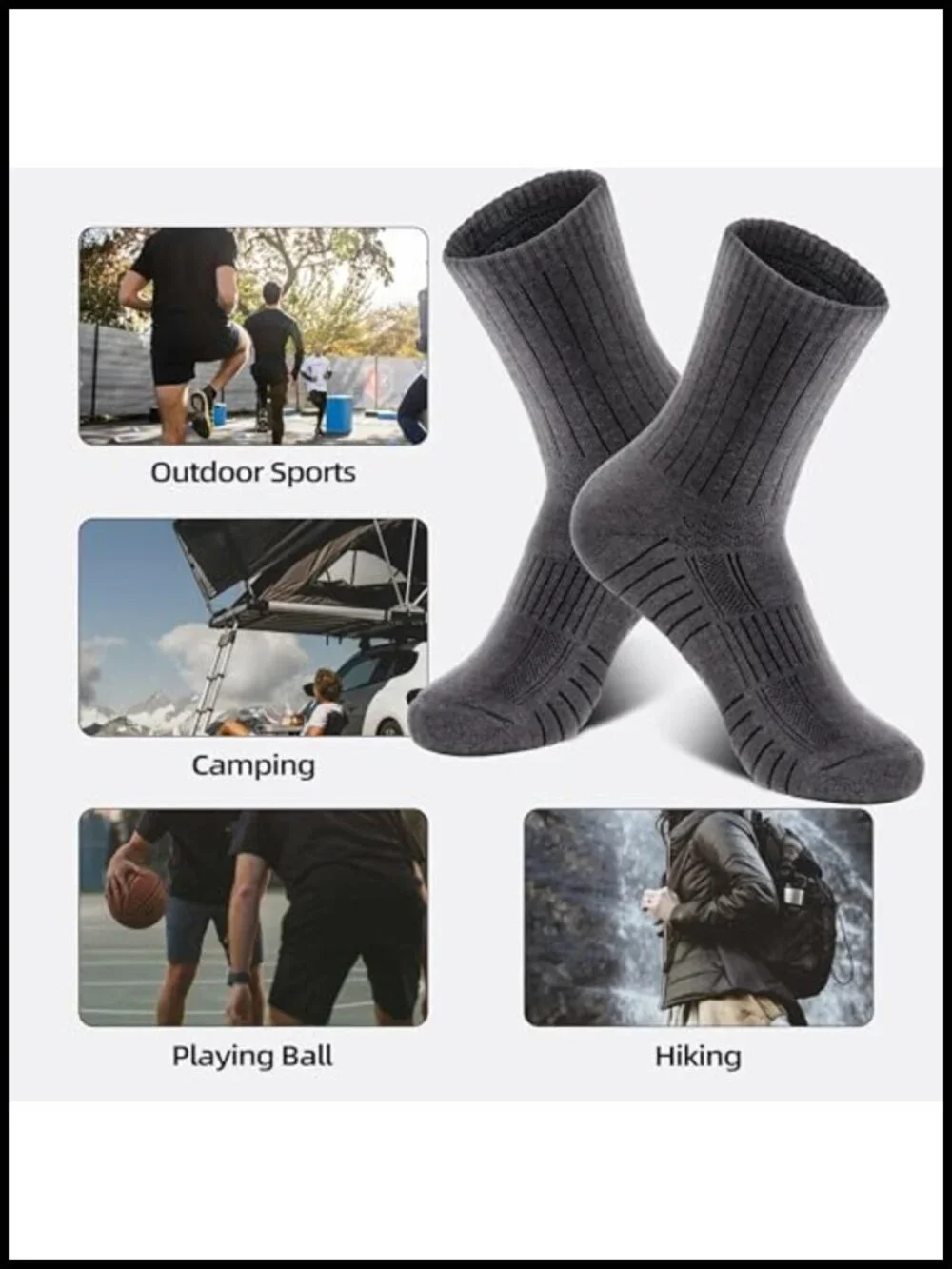Merino Wool Hiking Socks 3-Pack Moisture Wicking Crew Athletic Socks